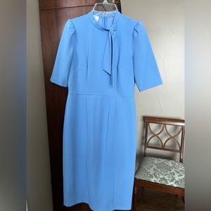 Classic “Kate” Donna Morgan tie neck sheath dress. Worn twice. Gorgeous blue.